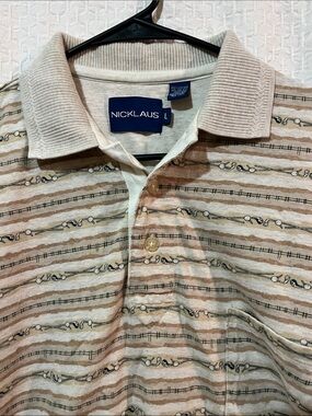 NICKLAUS Golf Motif - Polo Shirt - Men’s Large - Cotton - Pocket - Collared EUC